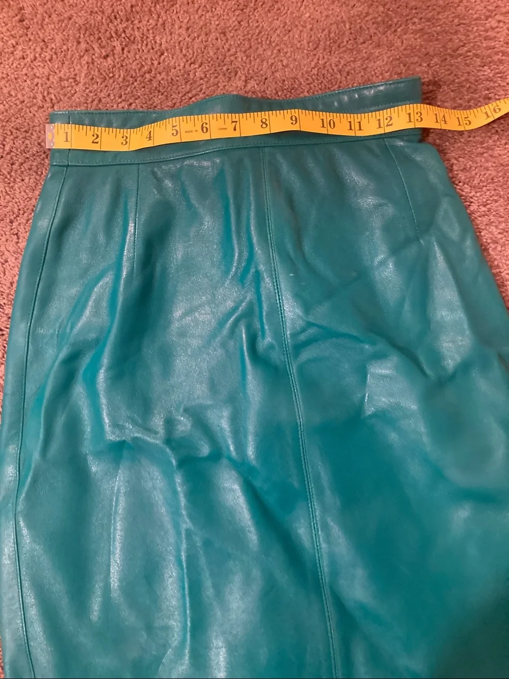 Teal Leather Jacket and Skirt Set